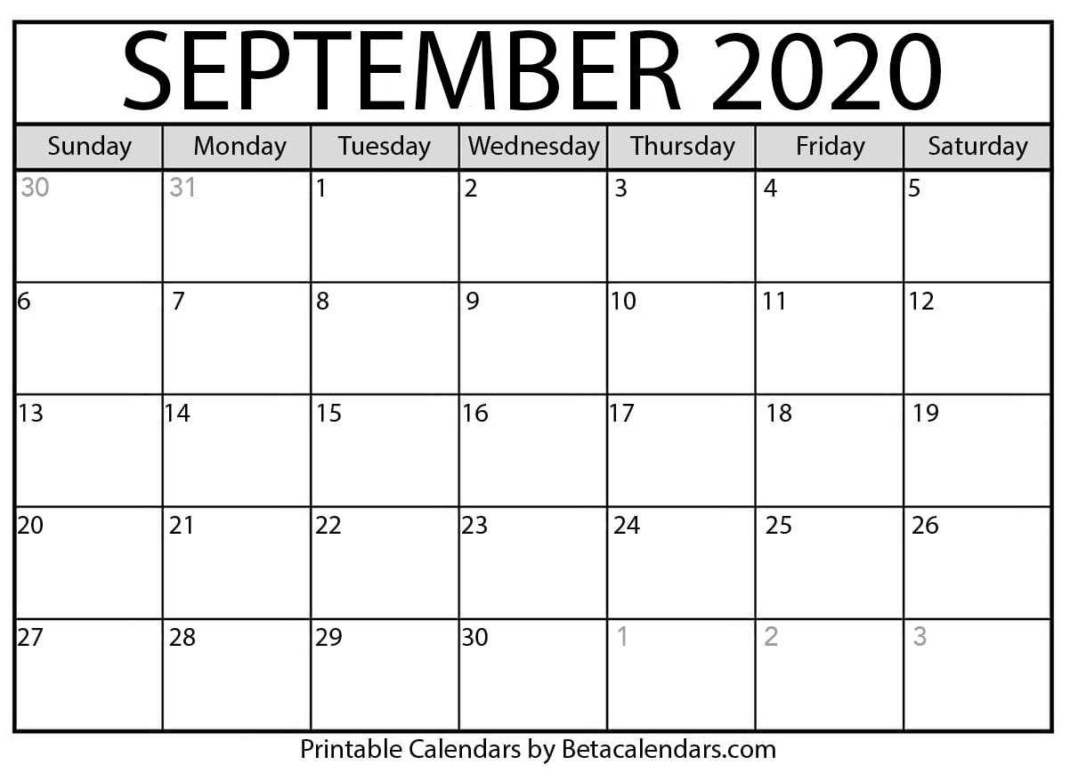 Printable September 2020 Calendar – Beta Calendars Within Blank Activity Calendar Template