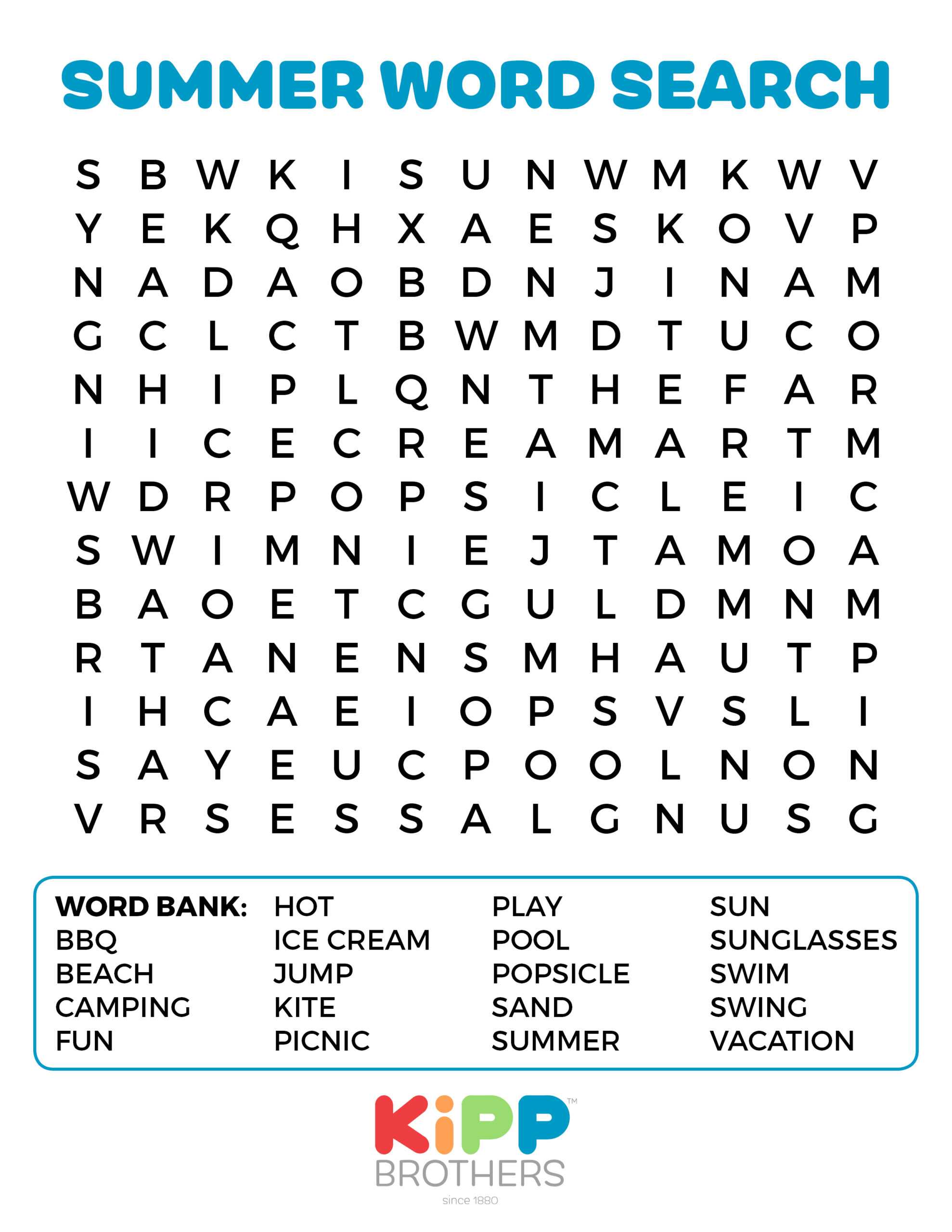 Printable Summer Word Search For Kids! – Kipp Brothers For Word Sleuth Template