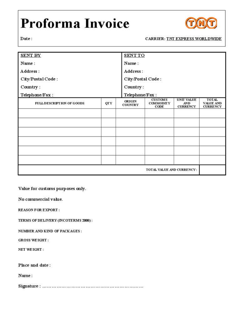 Pro Forma Invoice Template – 4 Free Templates In Pdf, Word With Free Proforma Invoice Template Word
