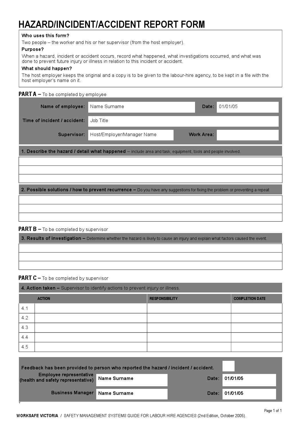 Prod11 Incident Accident Report Formoutback Theatre For Pertaining To Hazard Incident Report Form Template