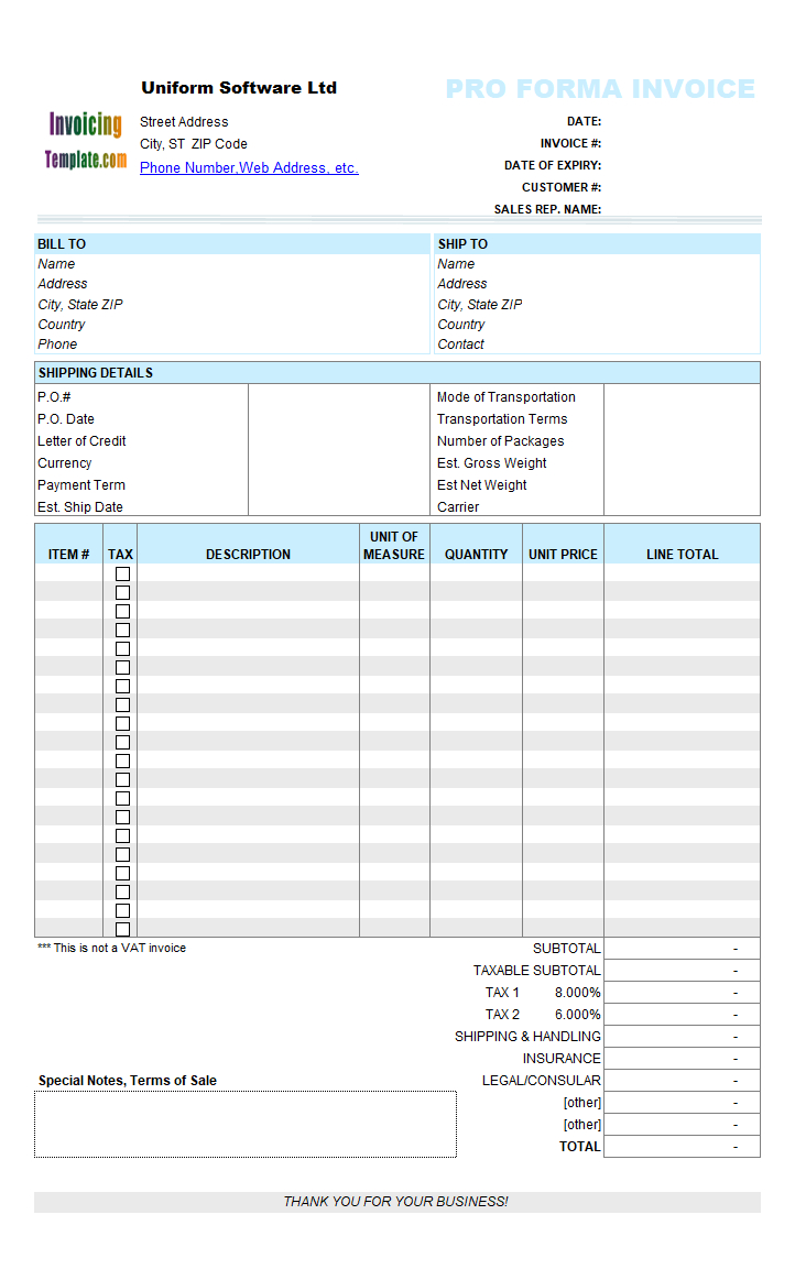 Proforma Invoice Template For Free Proforma Invoice Template Word