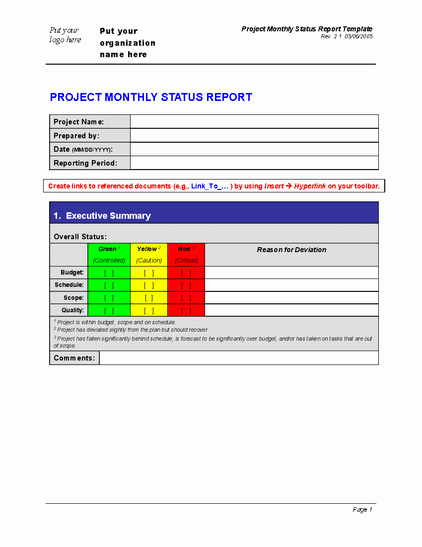 Progress Monthly Status Report (Word) – Flevypro Document Within Monthly Status Report Template