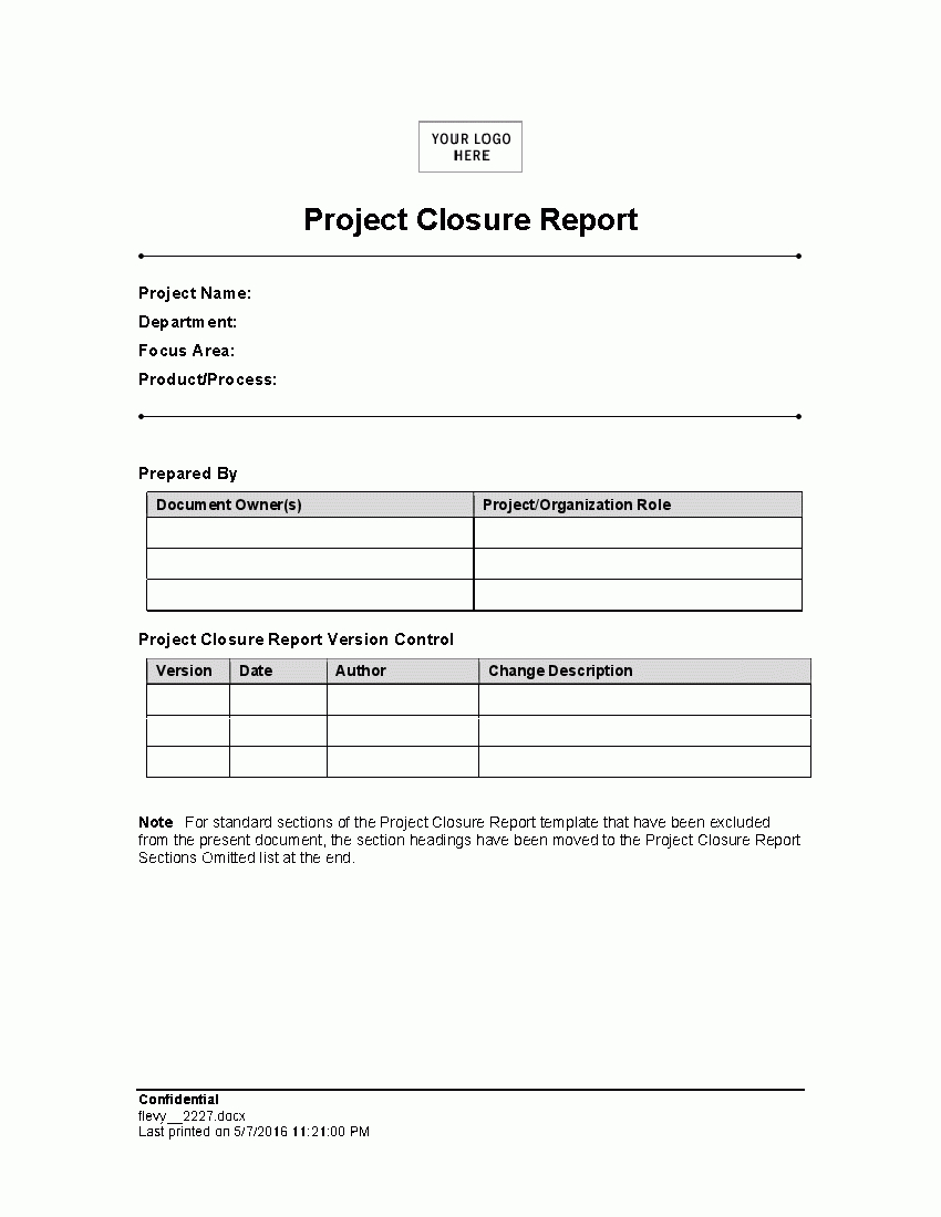Project Closure Report (Word) – Flevypro Document Inside Project Closure Report Template Ppt