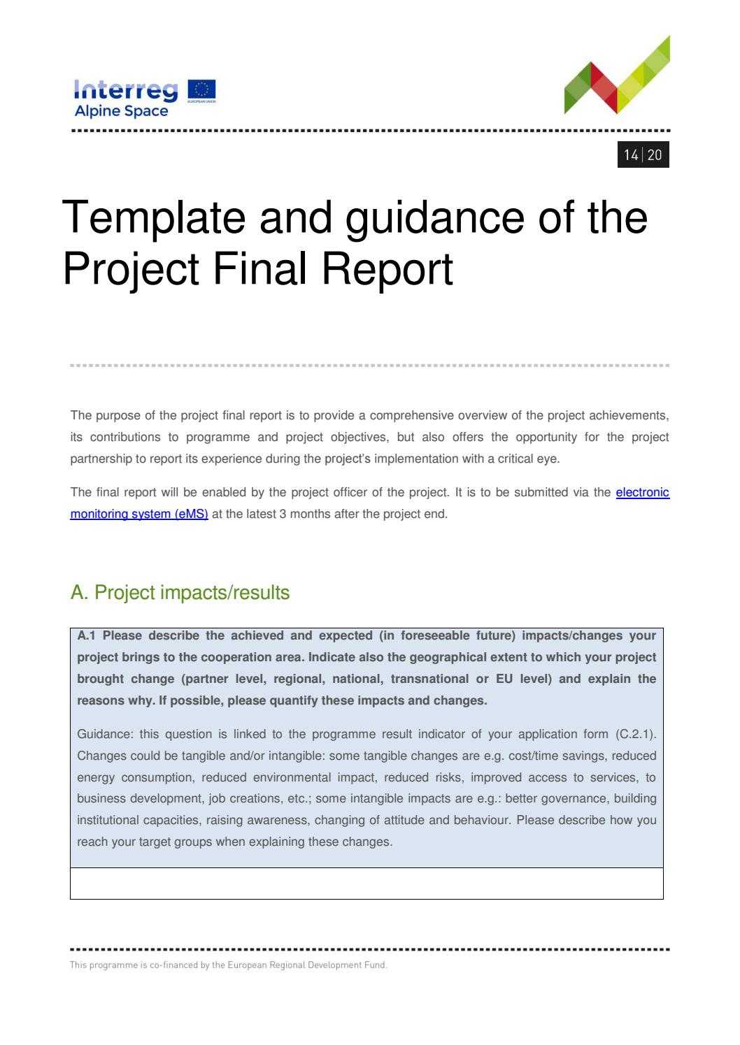 Project Implementation Handbook Alpine Space Programme Regarding Project Implementation Report Template