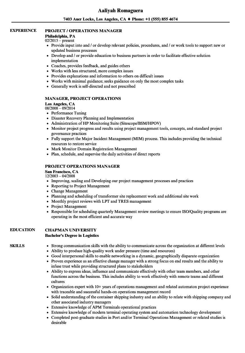 Project Operations Manager Resume Samples | Velvet Jobs Inside Operations Manager Report Template