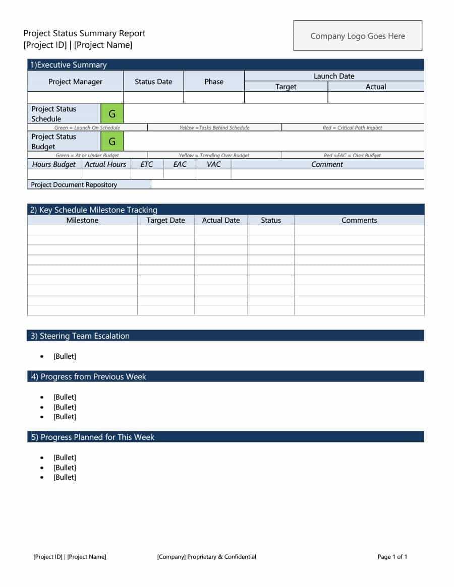 Project Summary Report Template – Dalep.midnightpig.co With Regard To Project Status Report Template Word 2010