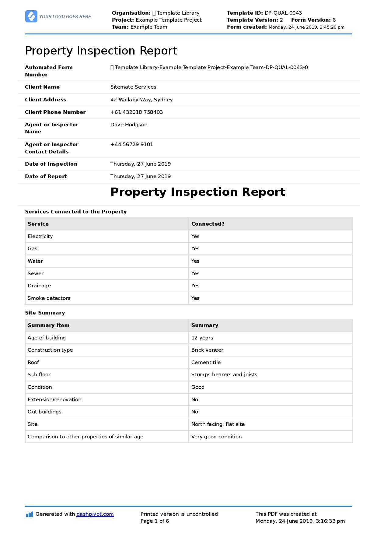 Property Inspection Report Template (Free And Customisable) Intended For Home Inspection Report Template Pdf