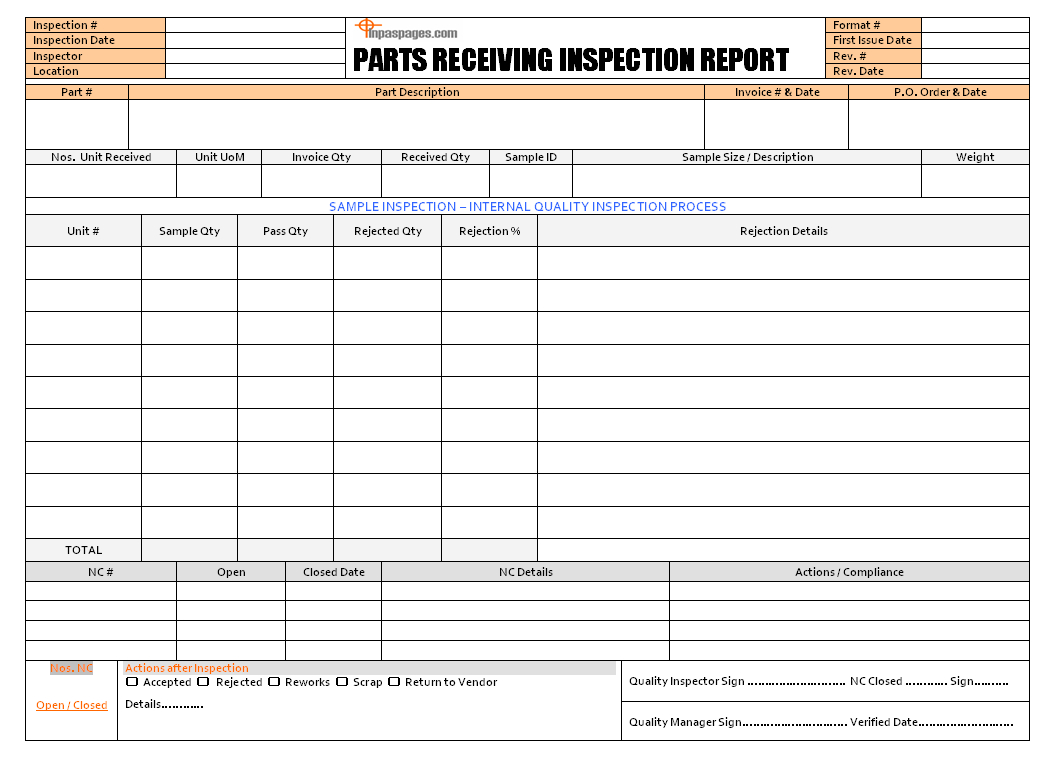 Receiving Inspection Procedure - Iso 9001 Intended For Part Inspection Report Template