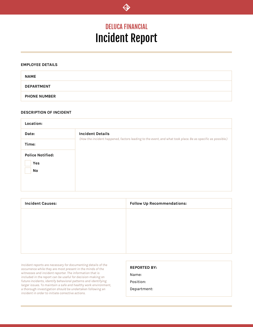 Red Incident Report Template For Check Out Report Template