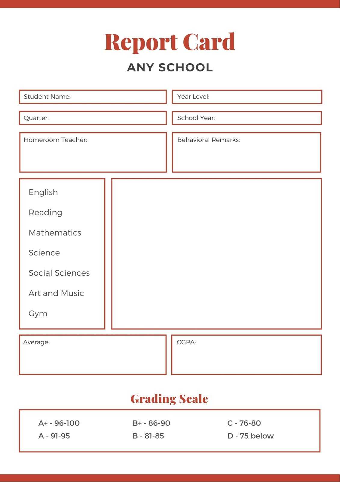 Red Middle School Report Card – Templatescanva In Middle School Report Card Template