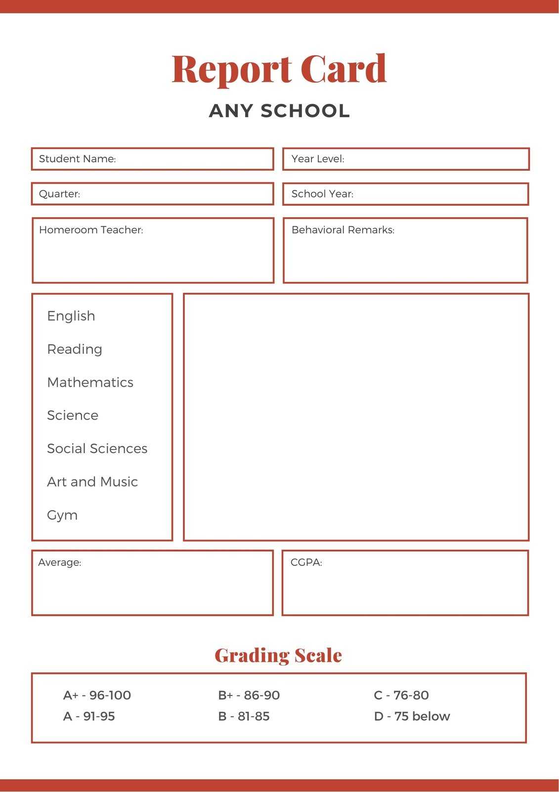 Red Middle School Report Card – Templatescanva Within Report Card Template Middle School