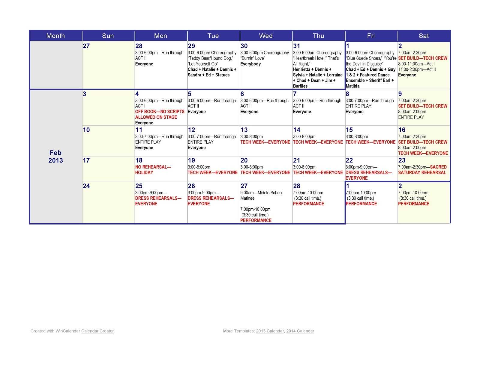 Rehearsal Calendar Template – Calep.midnightpig.co Inside Rehearsal Report Template