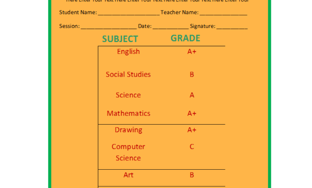 Report Card Template regarding Report Card Format Template