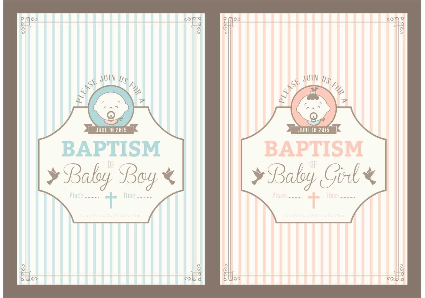 Retro Christening Invitation Vector Cards – Download Free In Christening Banner Template Free