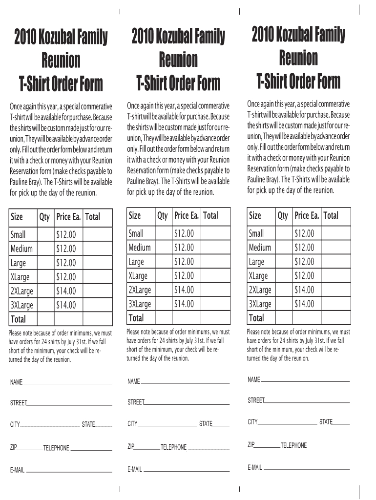 Reunion Shirt Order Form Pdf – Fill Online, Printable Regarding Blank T Shirt Order Form Template