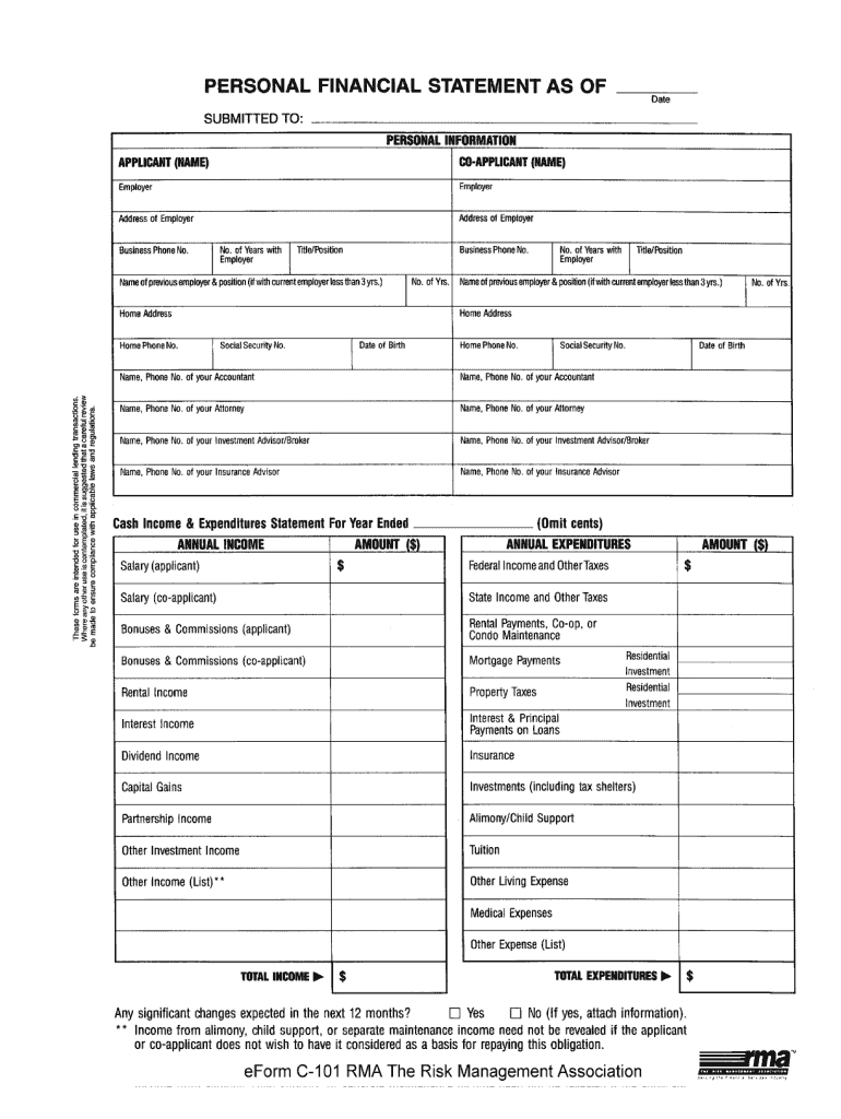 Rma Personal Financial Statement Template – Fill Online For Blank Personal Financial Statement Template