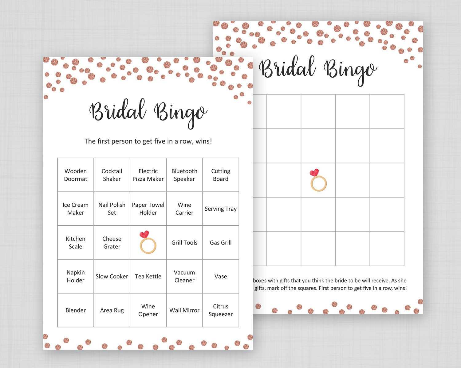 Rose Gold Bridal Shower Bingo Printable, 60 Unique Prefilled Bridal Bingo  Cards, Blank Bingo Cards, Rose Gold Bridal Shower, J012 Pertaining To Blank Bridal Shower Bingo Template