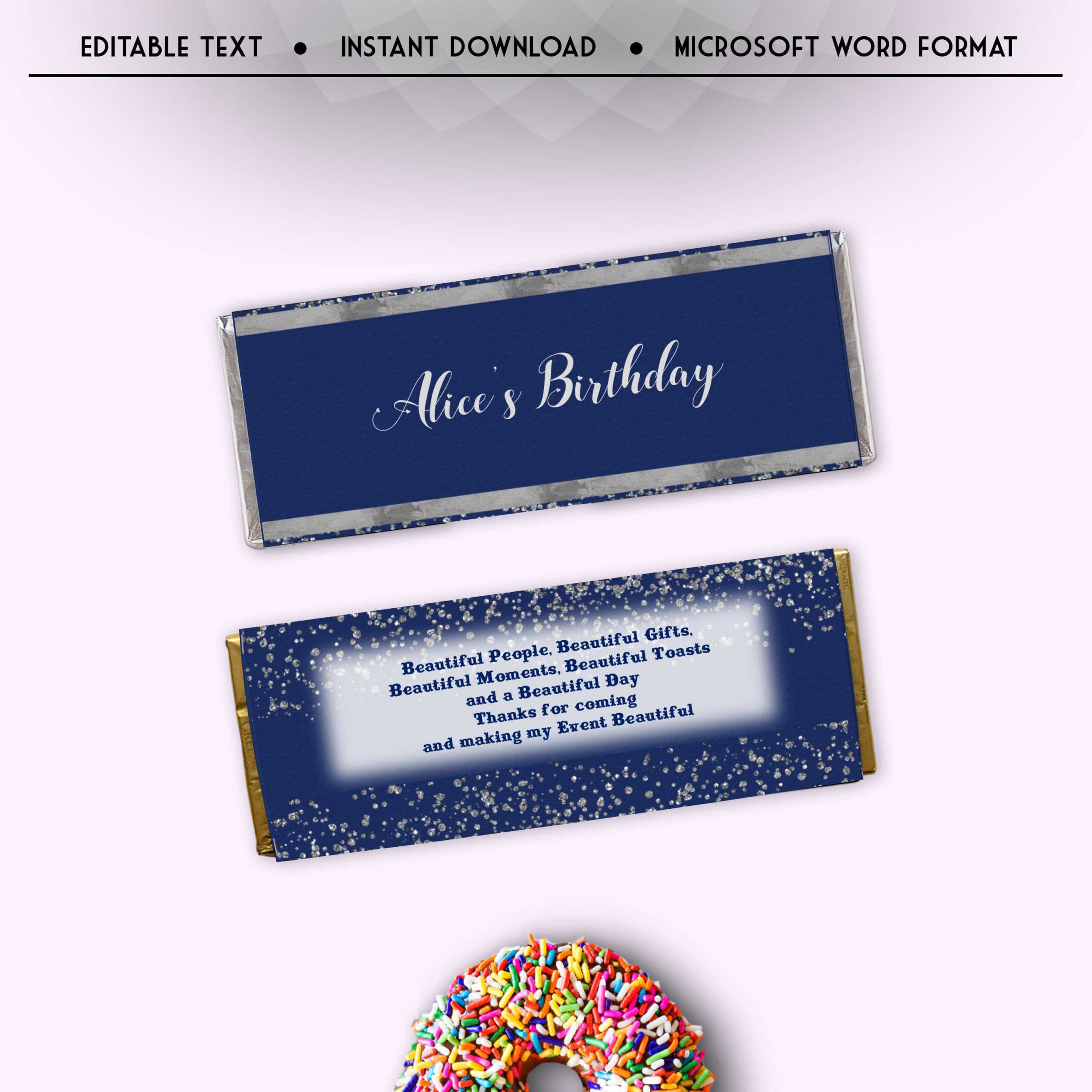 Royal Blue And Silver Candy Bar Wrapper Template, Editable Birthday Hershey  Bar Wrapper, Candy Bar Wraps, Chocolate, Instant Download, Pr3 For Candy Bar Wrapper Template Microsoft Word
