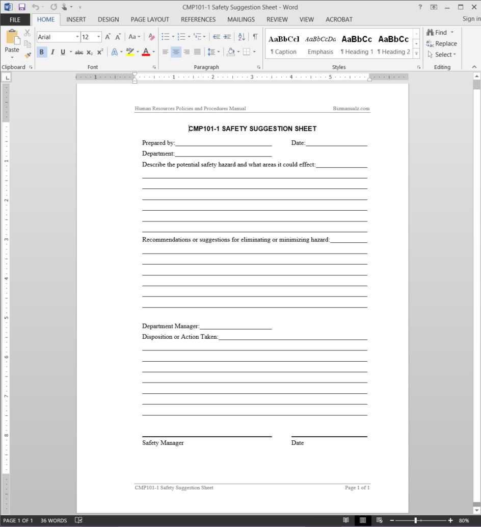 Safety Suggestion Worksheet Template | Cmp101 1 Inside Word Employee Suggestion Form Template