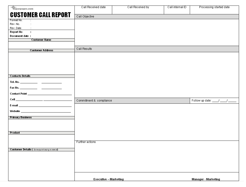 Sales Call Report Templates - Word Excel Fomats Intended For Sales Visit Report Template Downloads