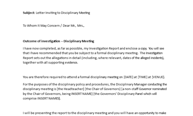 Sample Letter Inviting To Disciplinary Meeting | Templates At with Investigation Report Template Disciplinary Hearing
