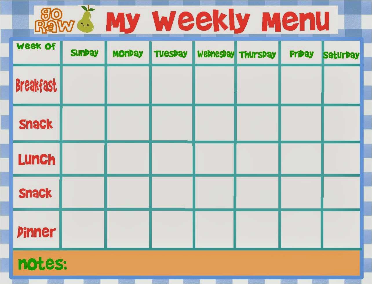 Sample Of 7 Day Meal Planner Free | Printable Weekly Planner Within Weekly Meal Planner Template Word