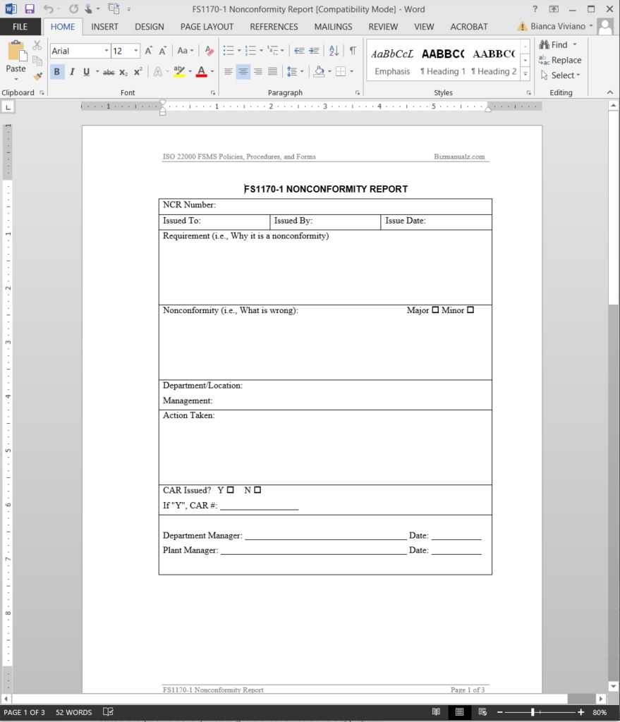 Sample Of Non Conformance Report – Calep.midnightpig.co Inside Non Conformance Report Form Template