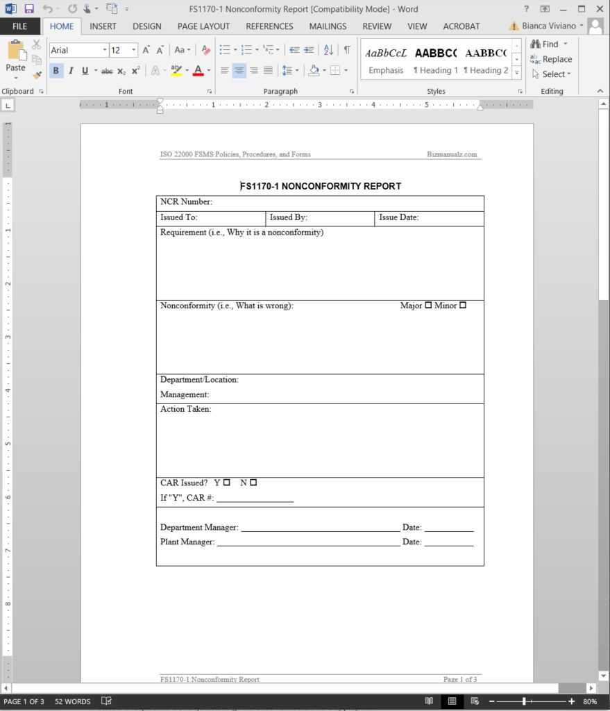 Sample Of Non Conformance Report – Calep.midnightpig.co Within Quality Non Conformance Report Template