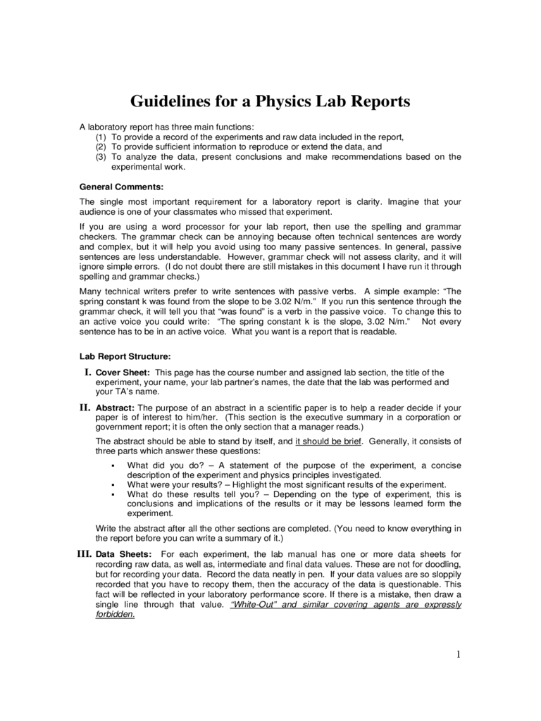 Sample Physics Lab Report Free Download With Physics Lab Report Template