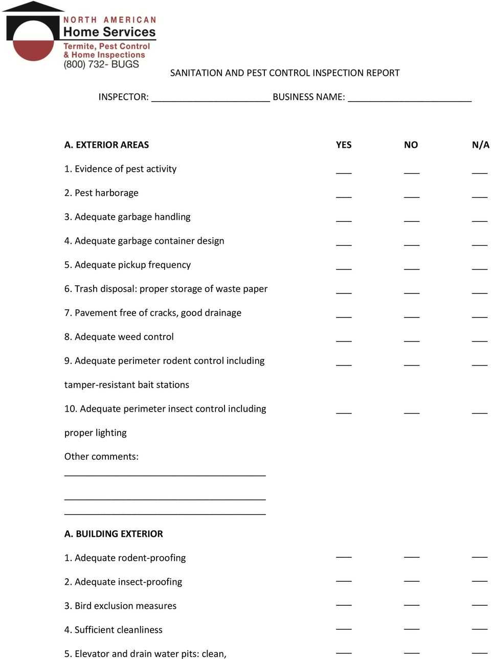 Sanitation And Pest Control Inspection Report Inspector With Pest Control Inspection Report Template