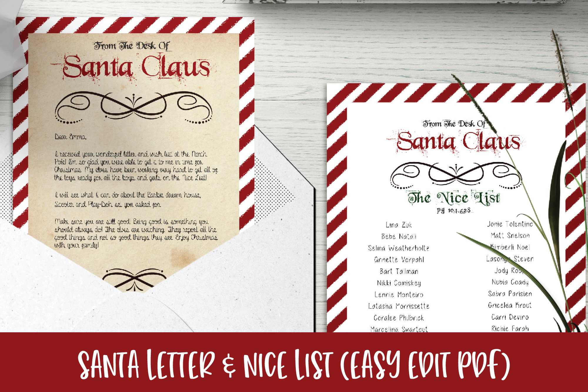 Santa Letter & Nice List | Editable Christmas Pdf Template Throughout Santa Letter Template Word