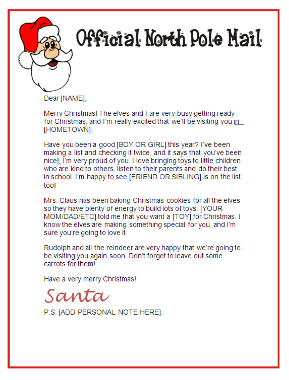 Santa Letter Stationary – Official North Pole Mail Within Santa Letter Template Word
