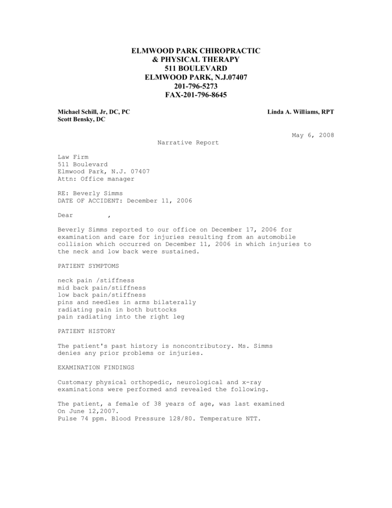 Scott Bensky, Dc – Elmwood Park Chiropractic & Physical Therapy With Chiropractic X Ray Report Template