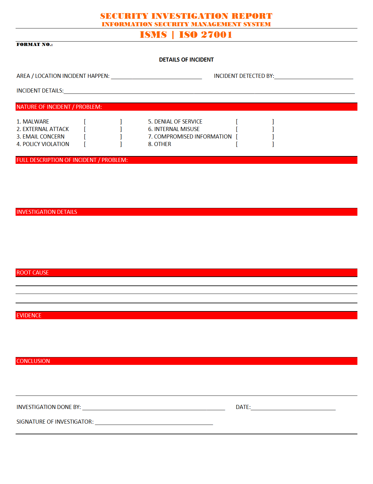 Security Investigation Report – Inside Security Audit Report Template