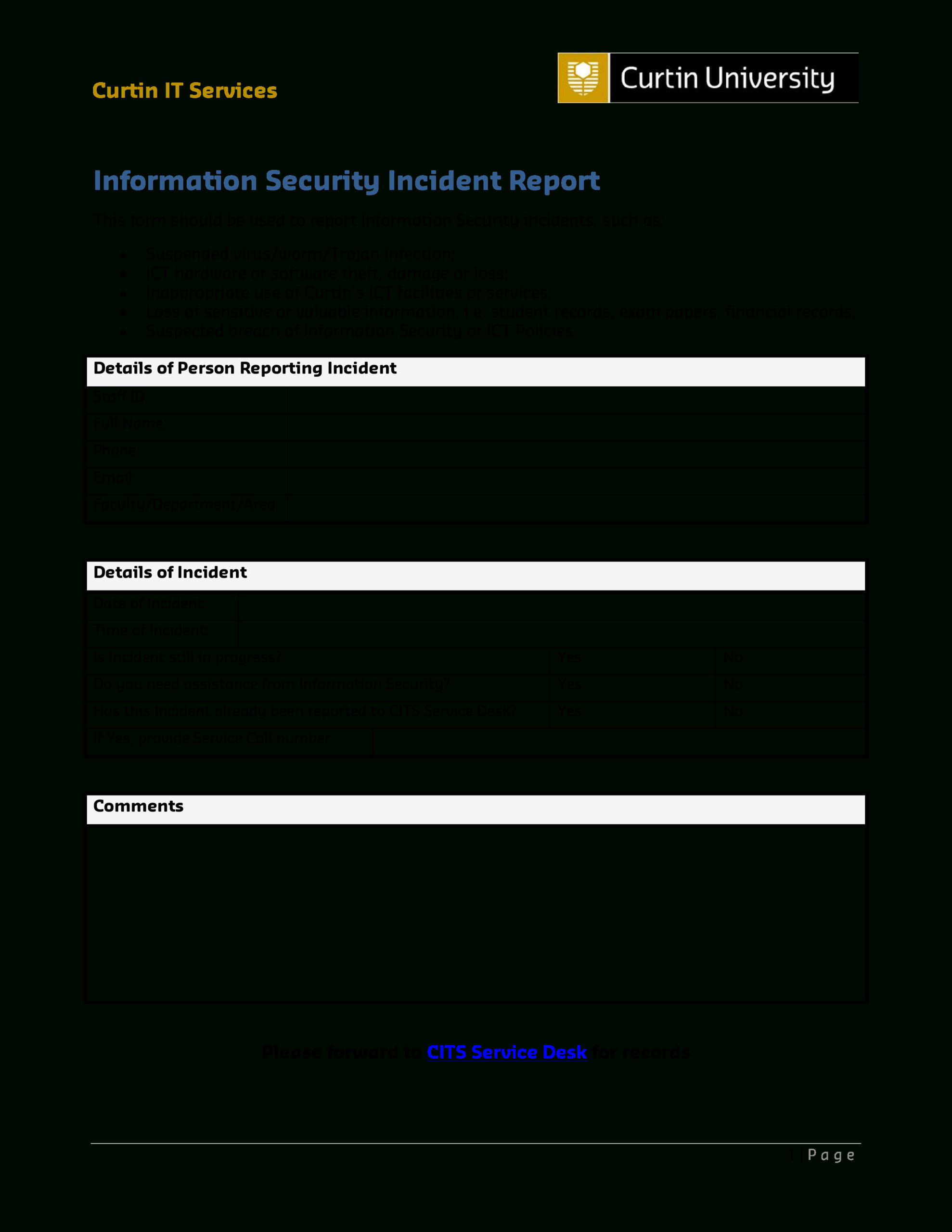 Service Incident Report – Calep.midnightpig.co Inside Incident Report Template Microsoft