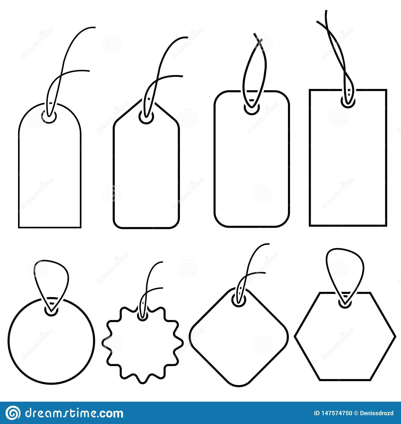 Set Of Empty White Price Tags In Different Shapes. Blank With Blank Luggage Tag Template