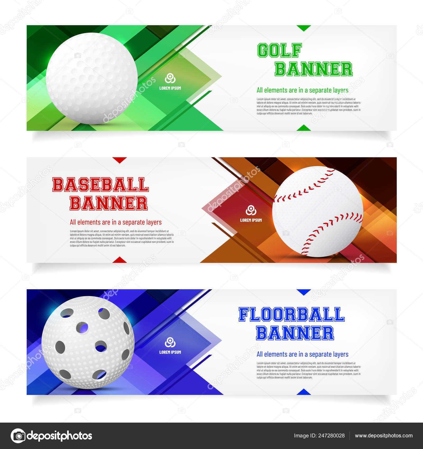 Set Sport Banner Templates Ball Sample Text Separate Layer Throughout Sports Banner Templates