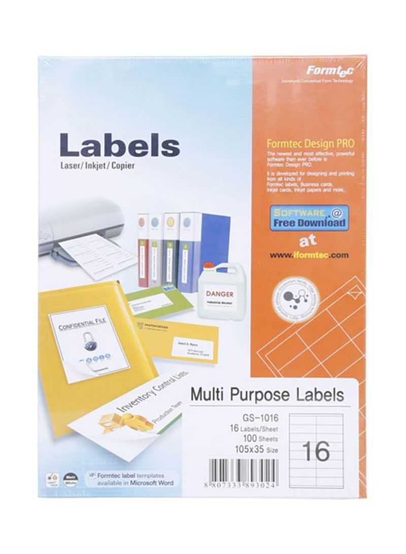 Shop Formtec 100 Sheets Label Per Sheet Box (16 Labels Per Sheet) Online In  Dubai, Abu Dhabi And All Uae With Word Label Template 16 Per Sheet A4