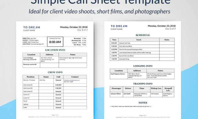 Simple Call Sheet Template Word Doc | Sethero regarding Film Call Sheet Template Word