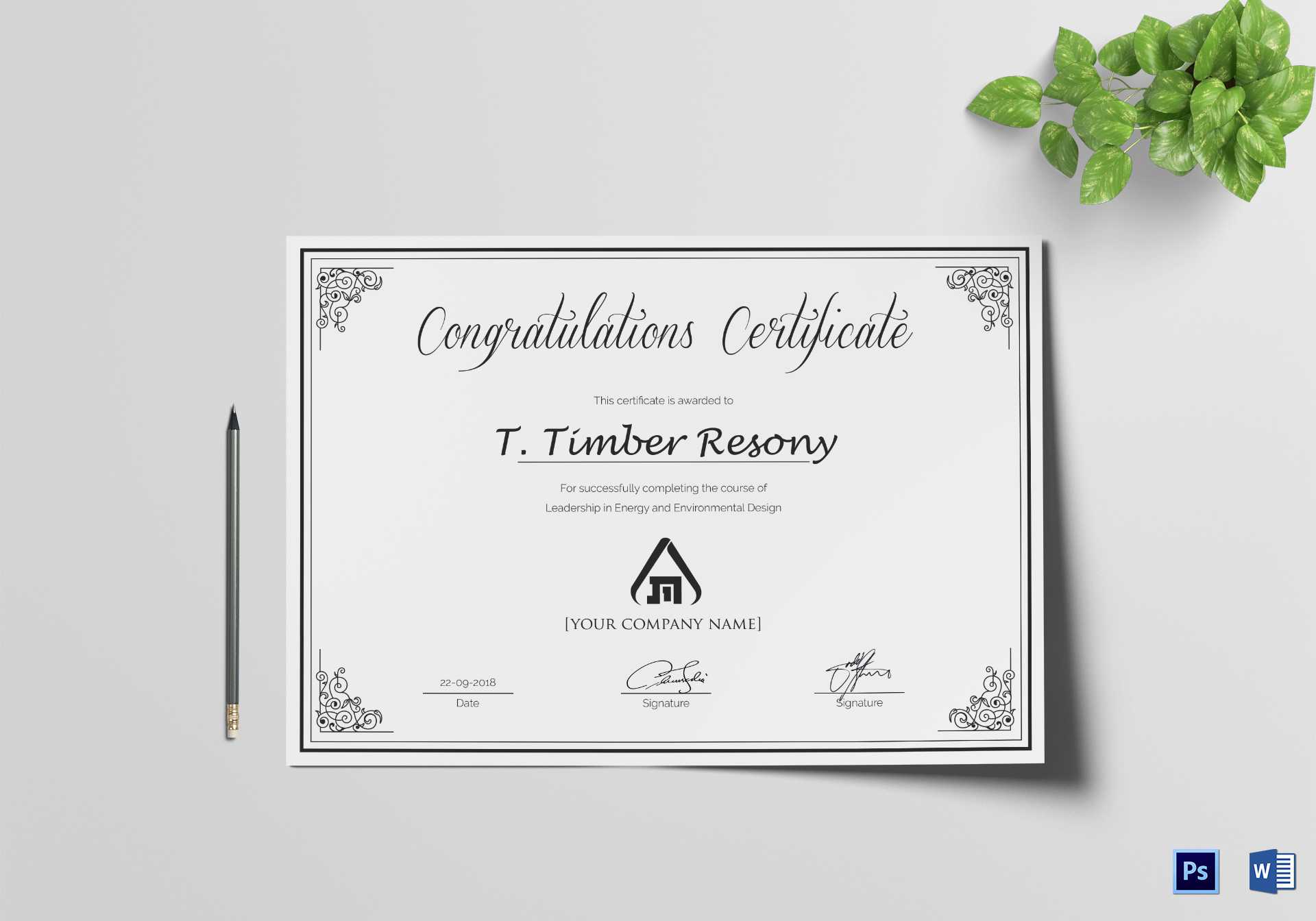 Simple Congratulation Certificate Template Intended For Congratulations Certificate Word Template