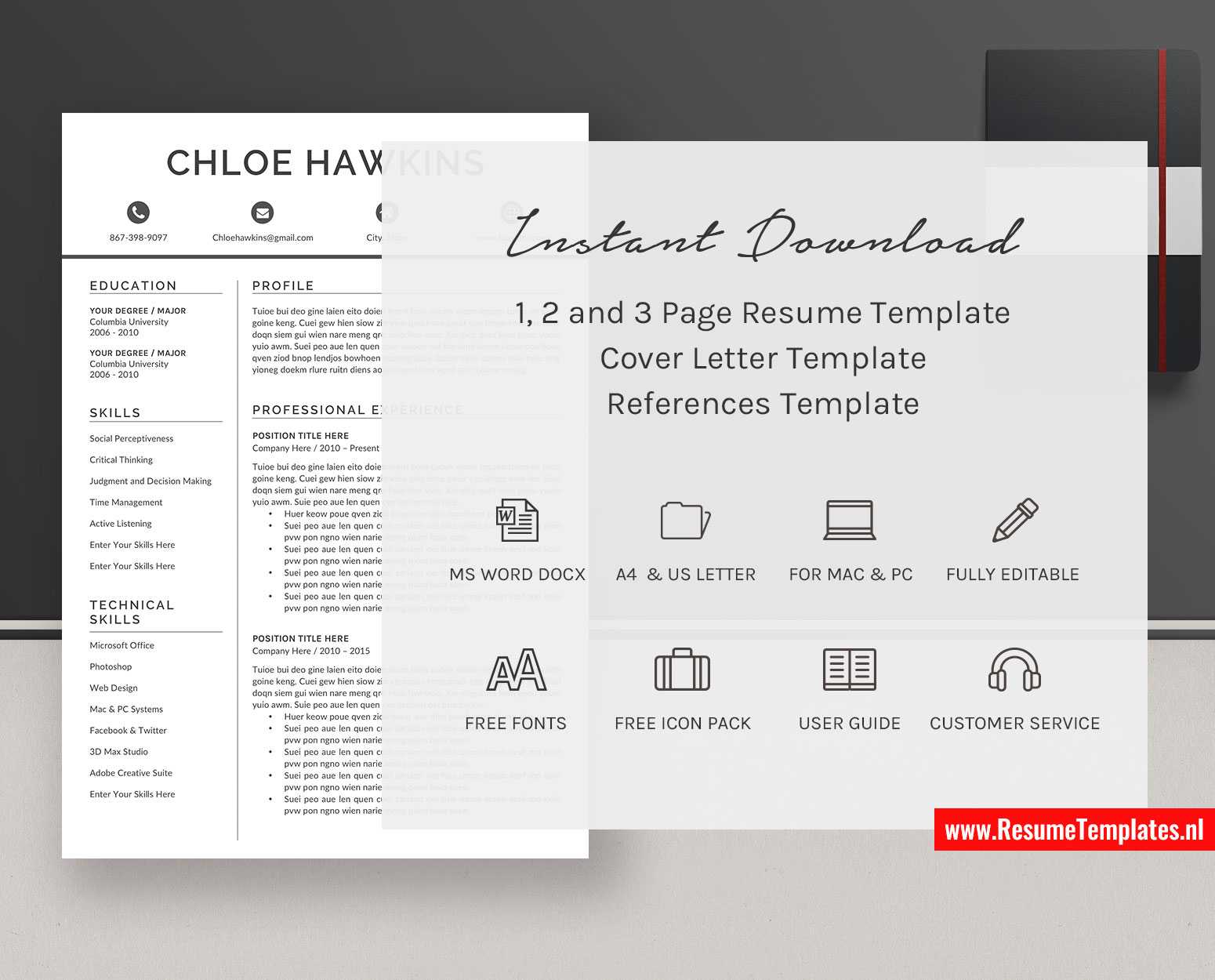 Simple Cv Template / Resume Template, Curriculum Vitae, Microsoft Word  Resume, Professional Resume Design, Modern Resume, Teacher Resume, 1 3 Page Regarding Simple Resume Template Microsoft Word