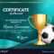 Soccer Certificate Diploma With Golden Cup Regarding Soccer Certificate Templates For Word