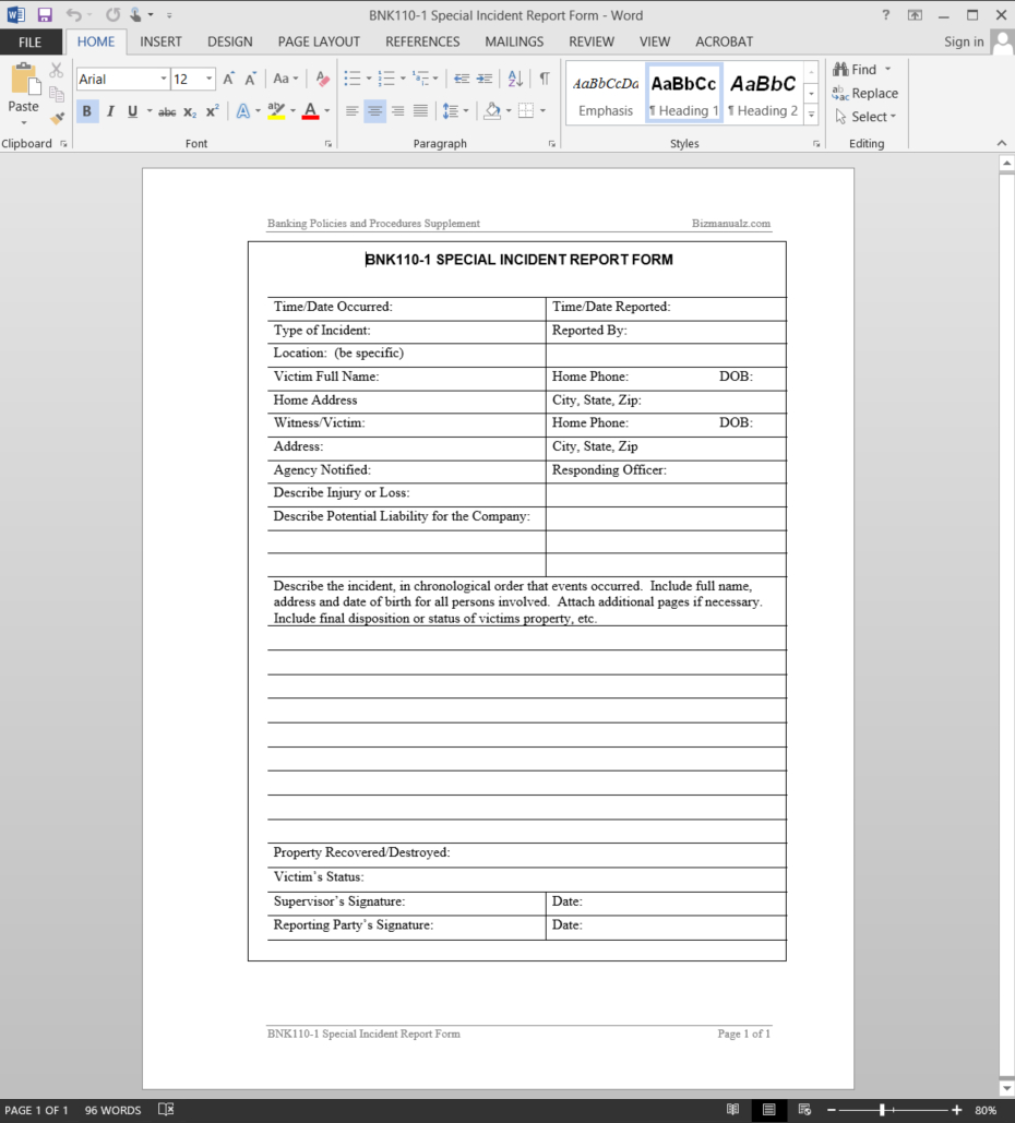 Special Incident Report Template | Bnk110 1 Inside It Incident Report Template