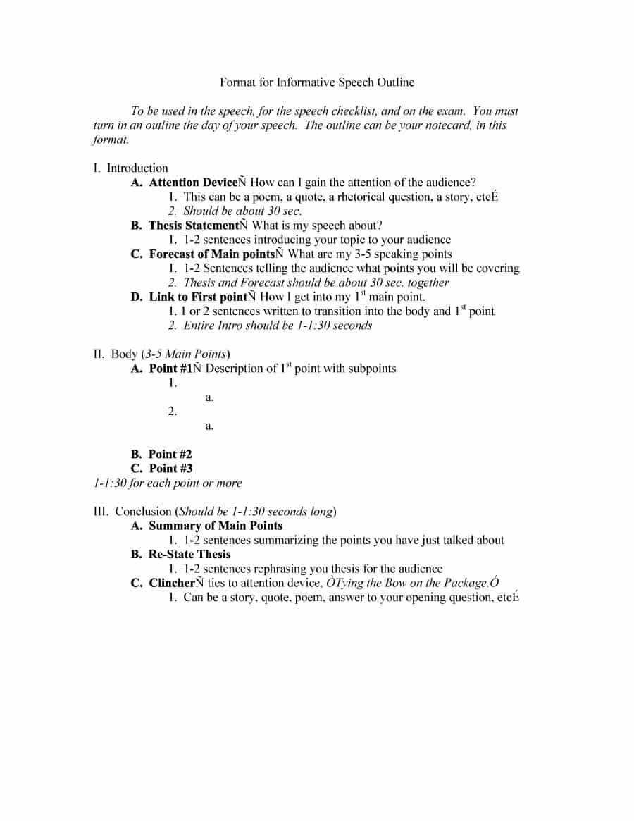 Speech Outline Format – Dalep.midnightpig.co In Speech Outline Template Word
