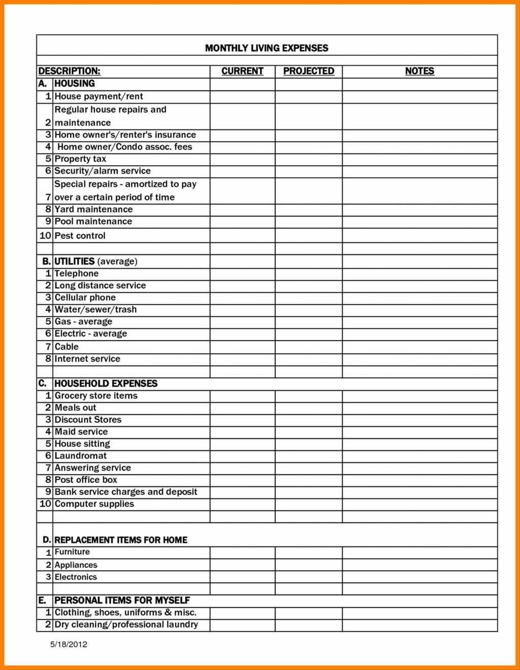 Spreadsheet Condo Expenses Personal Monthly Expense Report Inside Cleaning Report Template