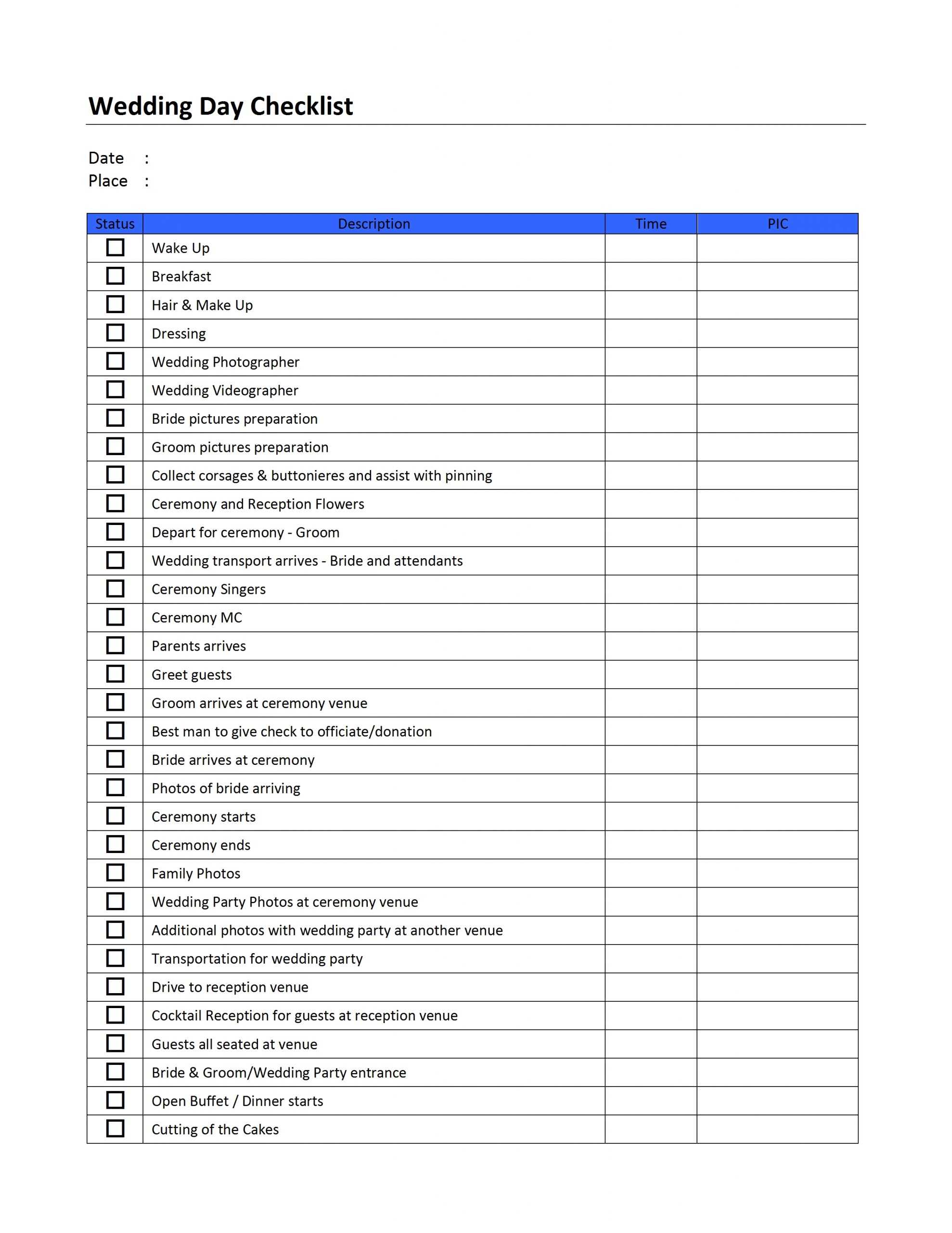 Spreadsheet Wedding Planner Checklist Microsoft Word Day For Blank Checklist Template Word