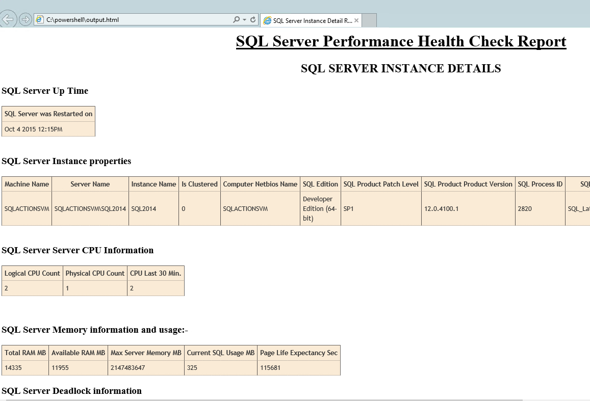 Sql Server Health Check Using Powershell And T Sql With Regard To Sql Server Health Check Report Template