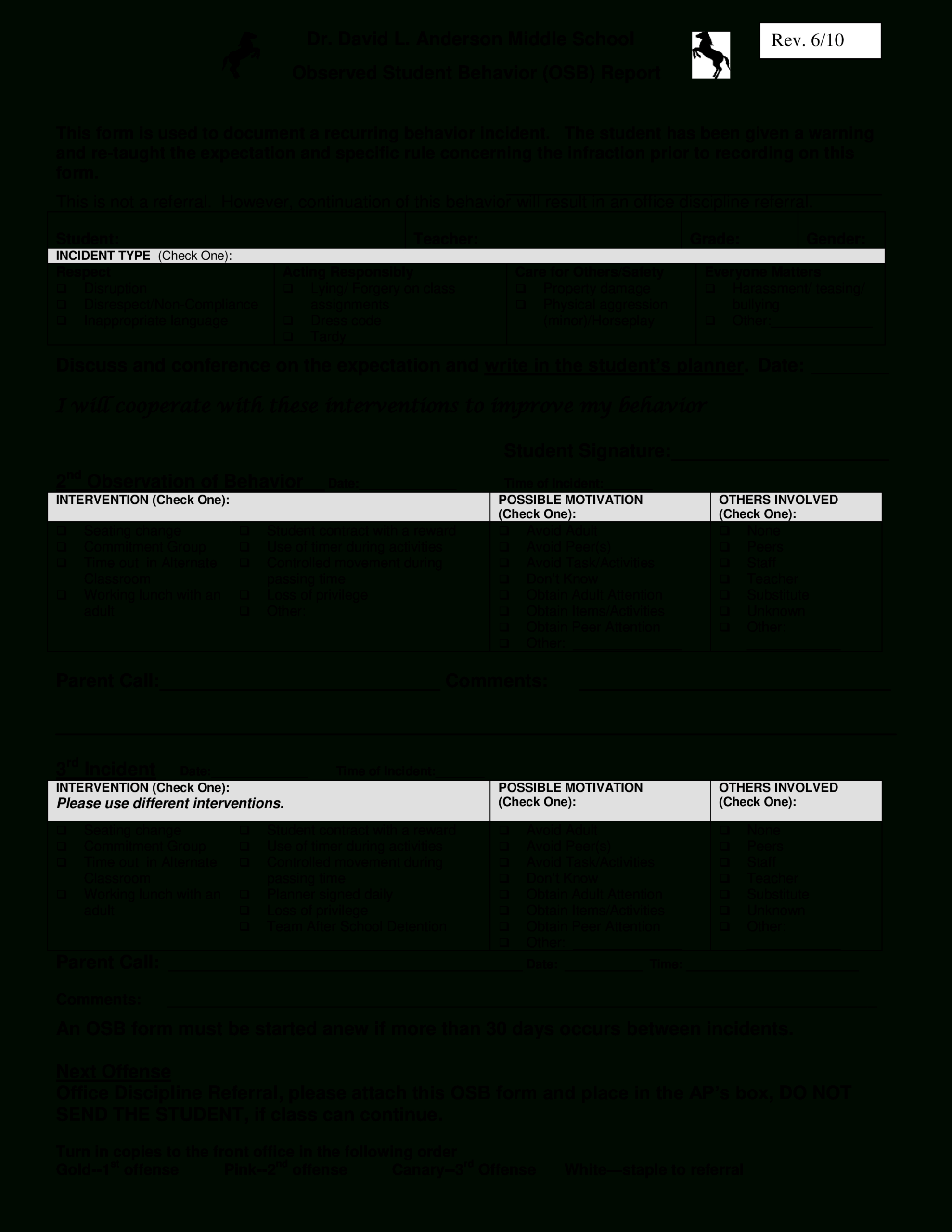 Student Behaviour Student | Templates At Regarding Daily Behavior Report Template