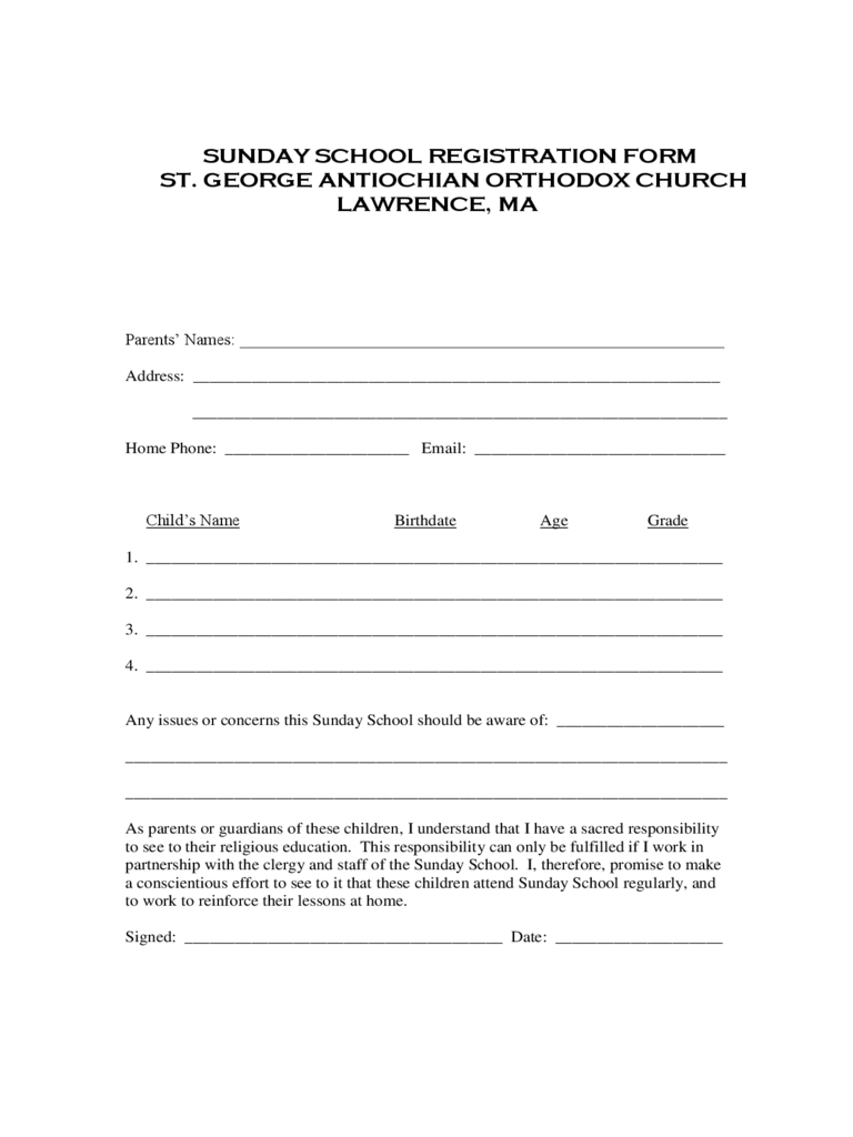 Sunday School Registration Form – 2 Free Templates In Pdf For School Registration Form Template Word
