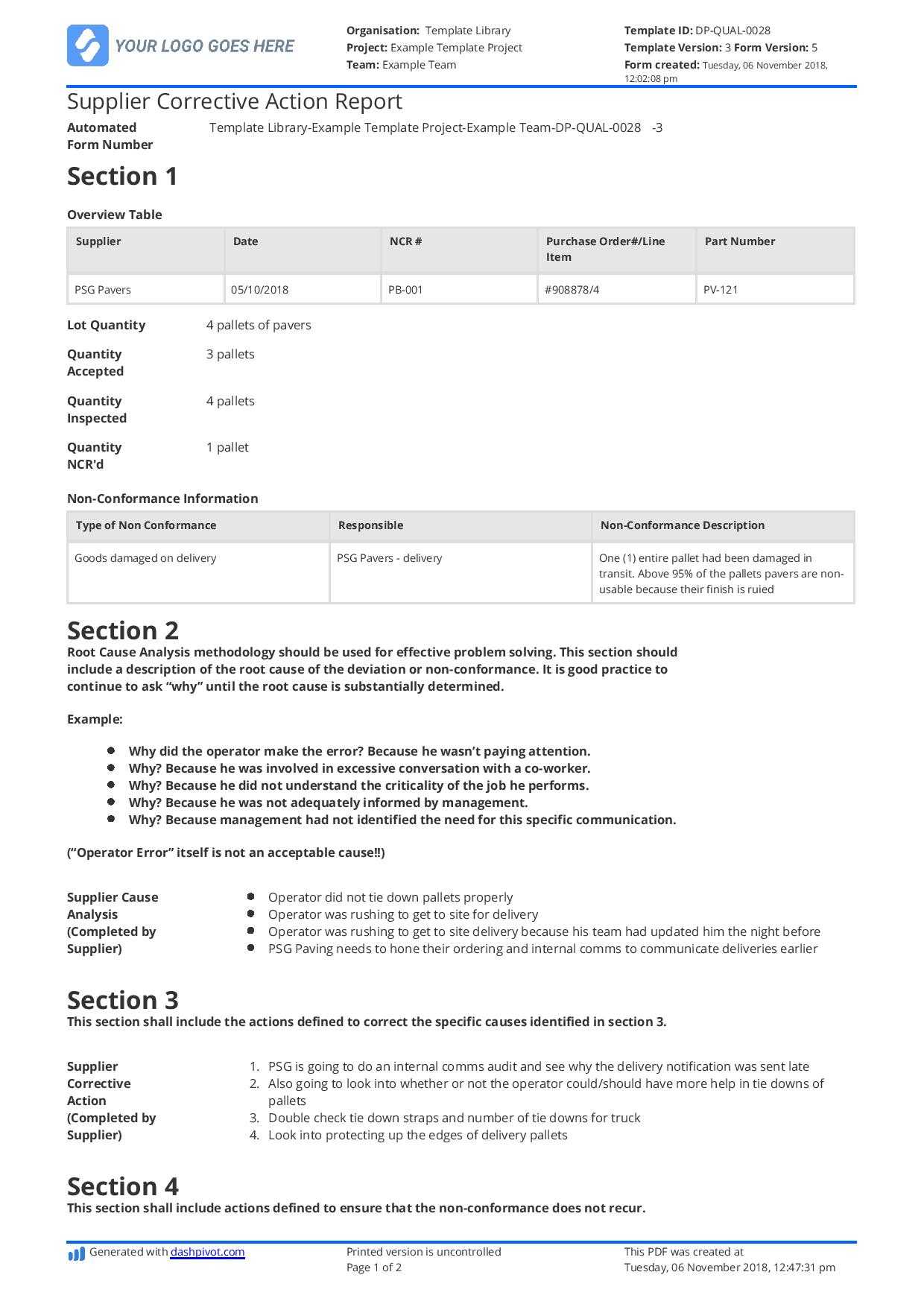 Supplier Corrective Action Report Template: Improve Your Within Check Out Report Template